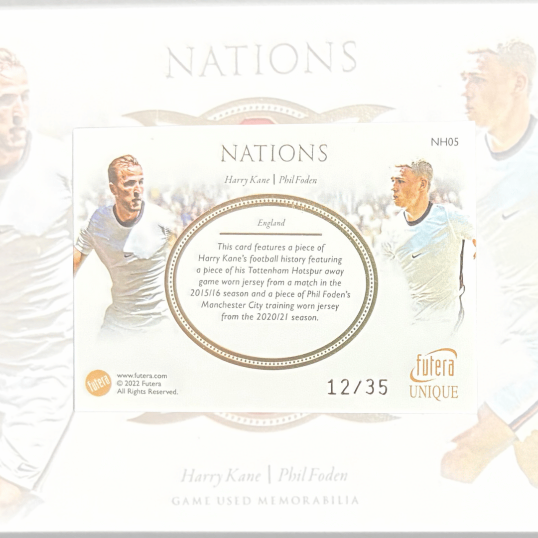 Phil Foden & Harry Kane Match-Worn Patch Card - Futera Nations /35 England Relic