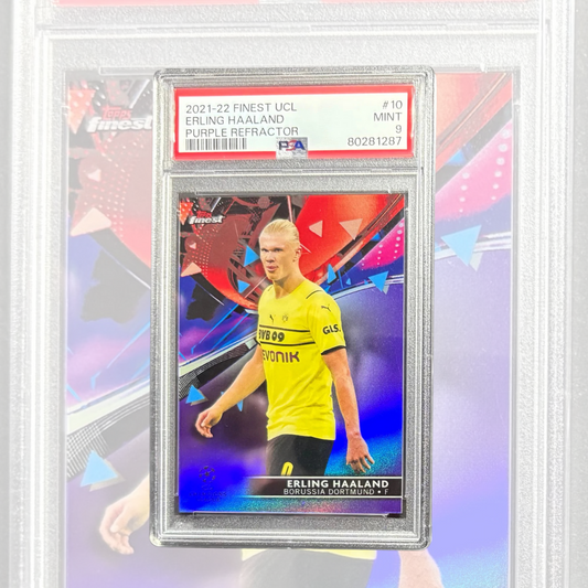 2021-22 Topps Finest UCL Erling Haaland 295/299 Borrusia Dortmund PSA Graded 9