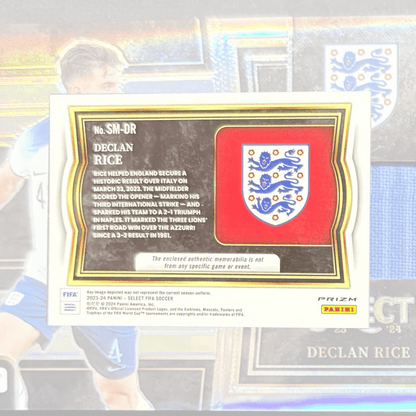 Declan Rice Patch Silver Prizm - Panini Select FIFA England Relic Card