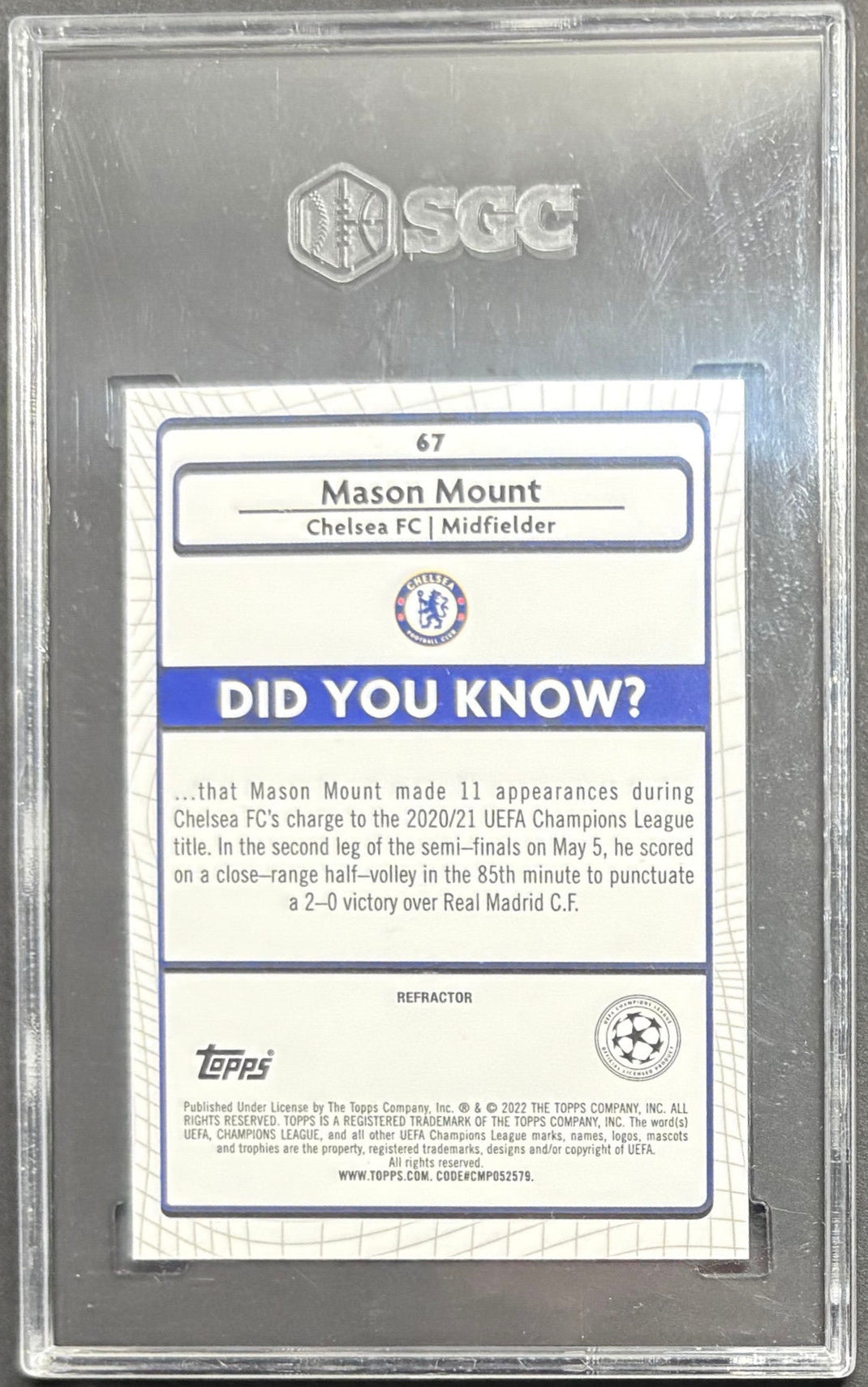 Topps Merlin Chrome UCL Mason Mount SGC Grade 10