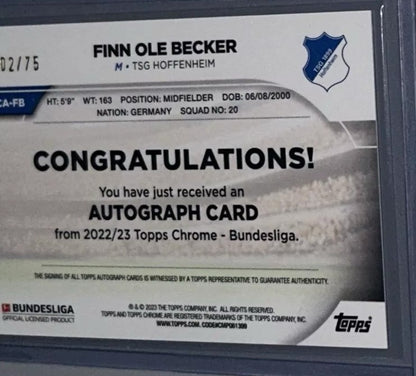 Topps Chrome Bundesliga Autograph Auto Rookie Card Finn Ole Becker